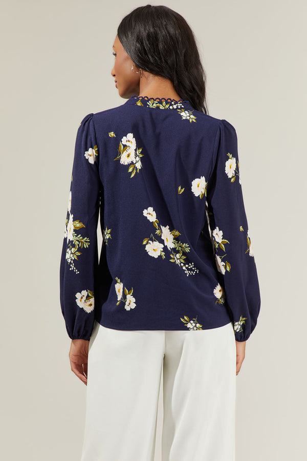 Sugarlips Arlene Floral Split Neck Blouse