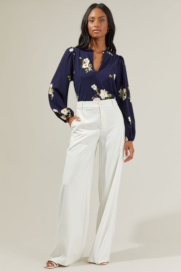 Sugarlips Arlene Floral Split Neck Blouse