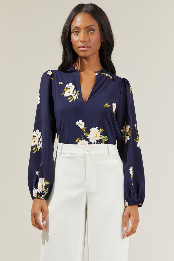 sugarlips Arlene Floral Split Neck Blouse