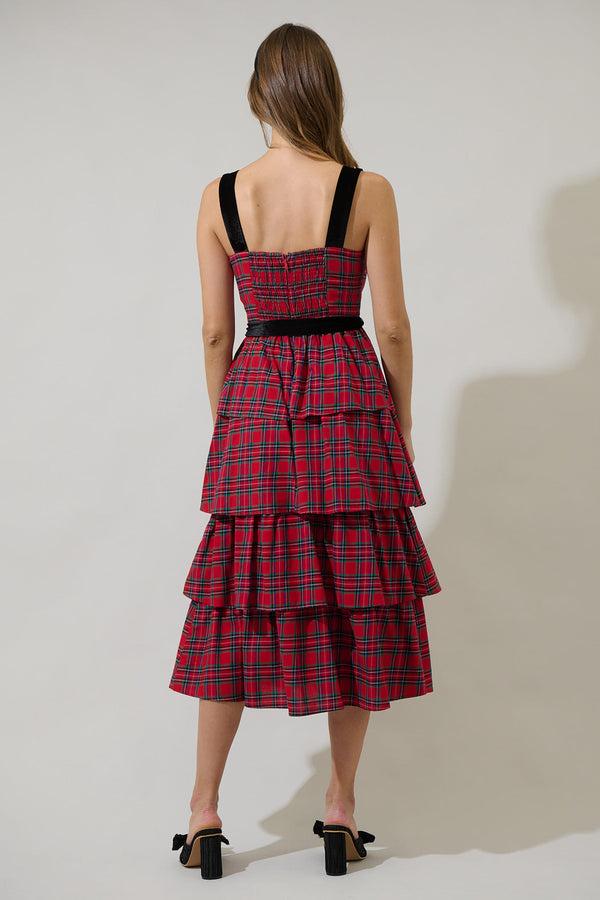 Sugarlips Arvada Plaid Mari Tiered Midi Dress
