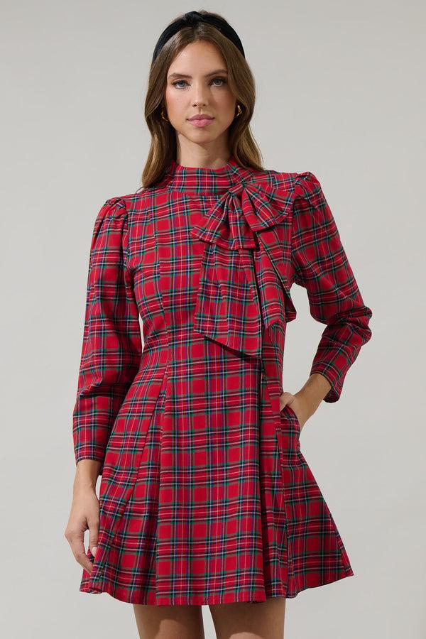 Sugarlips Arvada Plaid Padma Bow Mini Dress