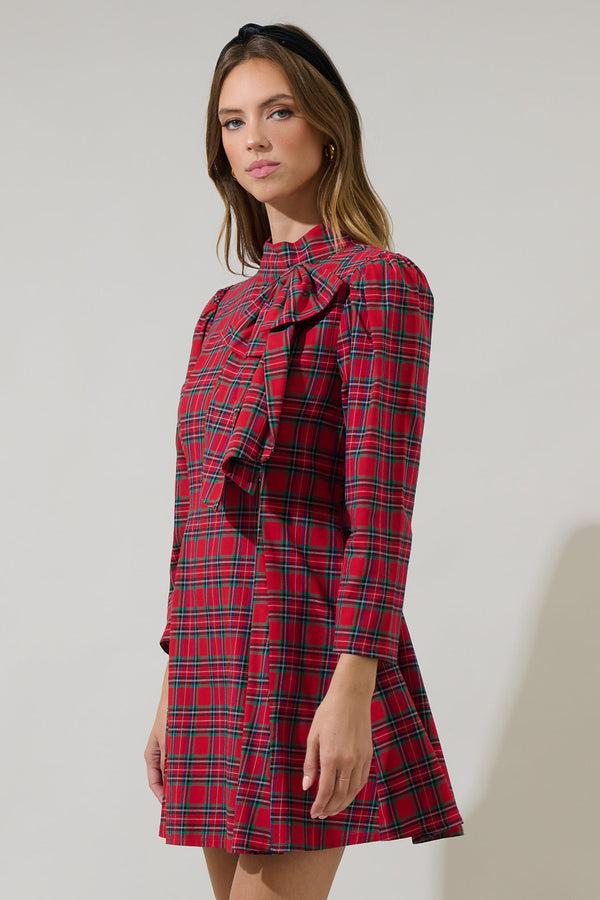 Sugarlips Arvada Plaid Padma Bow Mini Dress
