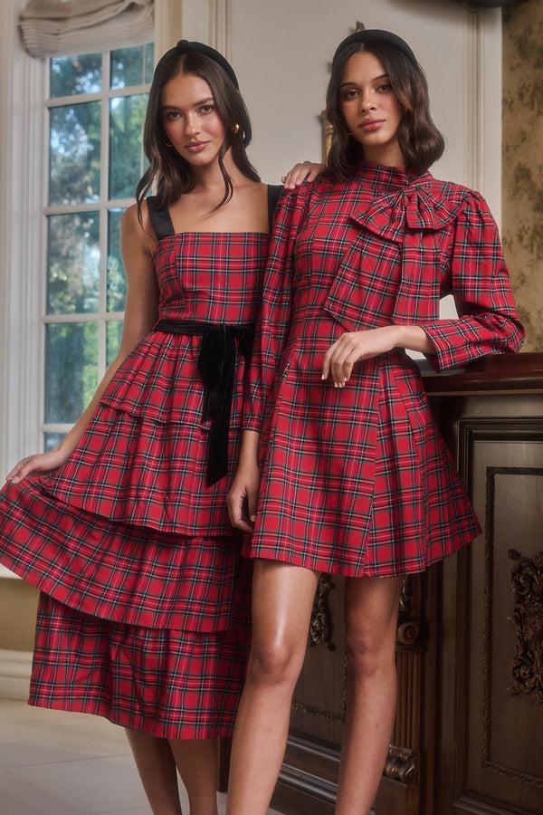 sugarlips Arvada Plaid Padma Bow Mini Dress