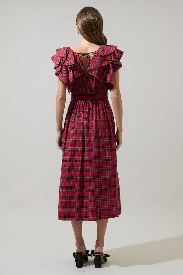 Sugarlips Arvada Plaid Santana Tie Back Midi Dress