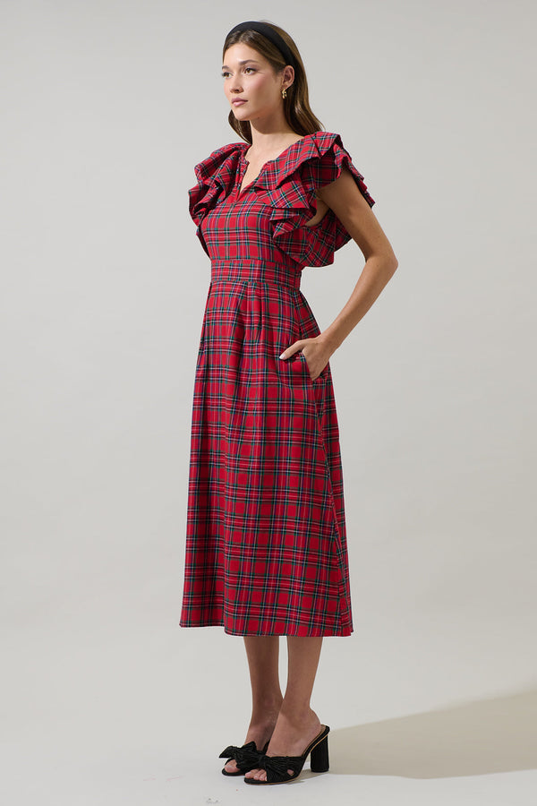 Sugarlips Arvada Plaid Santana Tie Back Midi Dress