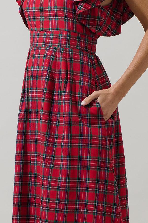Sugarlips Arvada Plaid Santana Tie Back Midi Dress