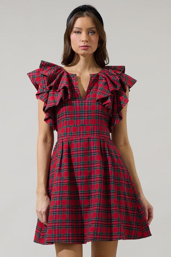 Sugarlips Arvada Plaid Wilma Ruffle Mini Dress