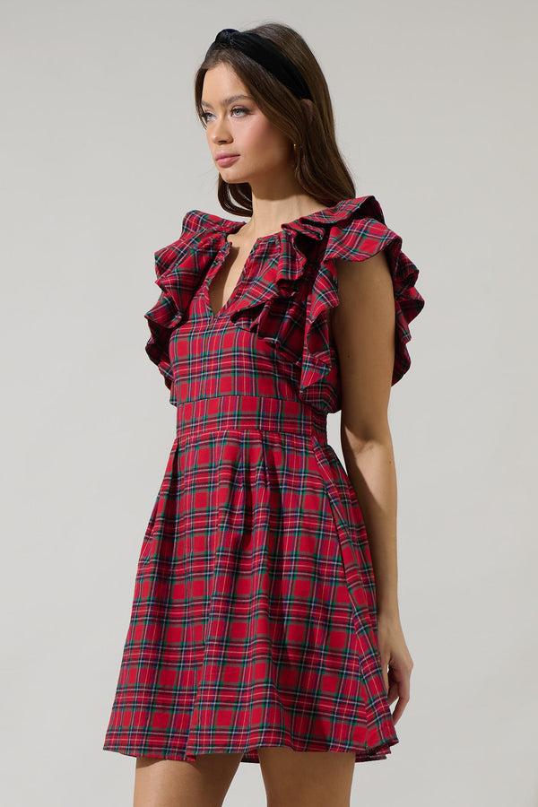 Sugarlips Arvada Plaid Wilma Ruffle Mini Dress