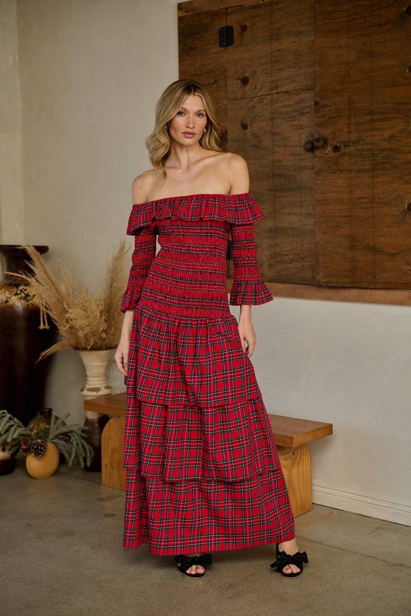 Sugarlips Arvada Plaid Zelira Smocked Maxi Dress