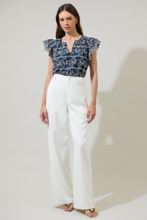 Sugarlips Ash Floral Eyelet Ana Split Neck Top