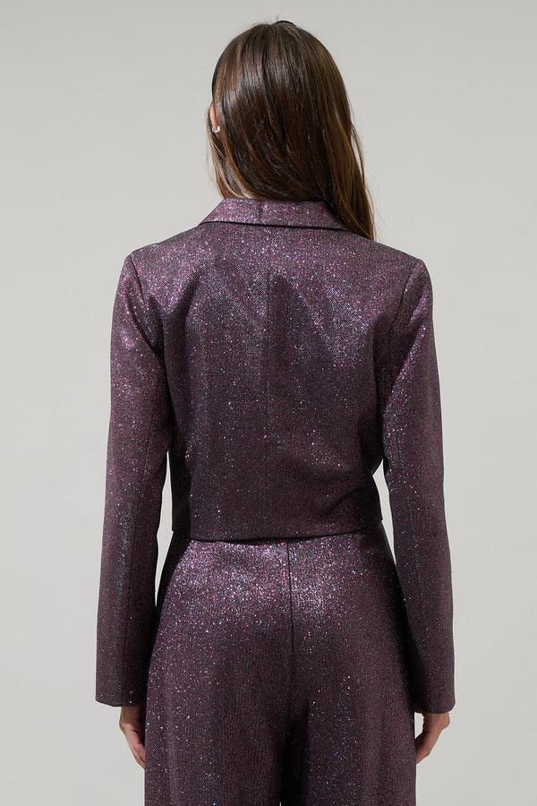 Sugarlips Ashton Glitter Cropped Button Blazer
