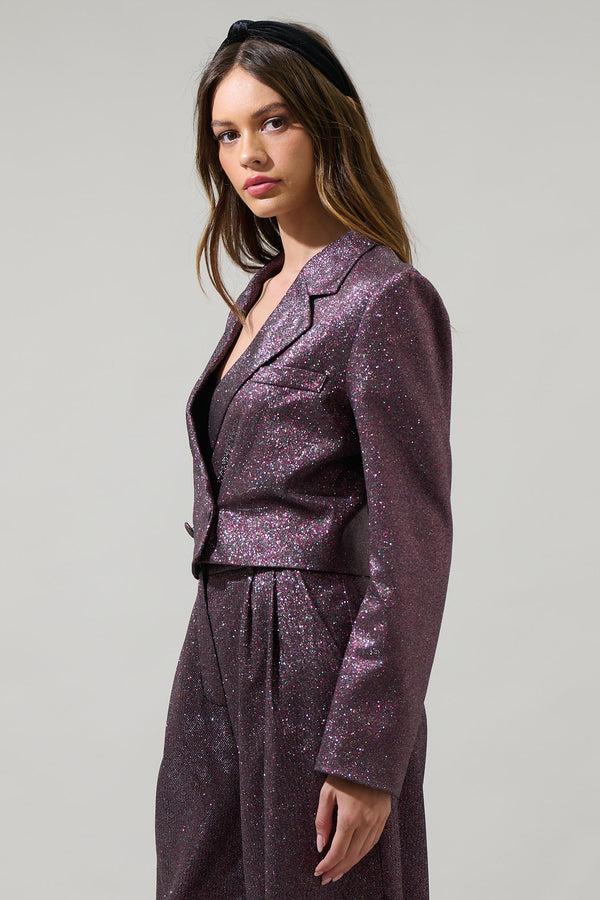 Sugarlips Ashton Glitter Cropped Button Blazer