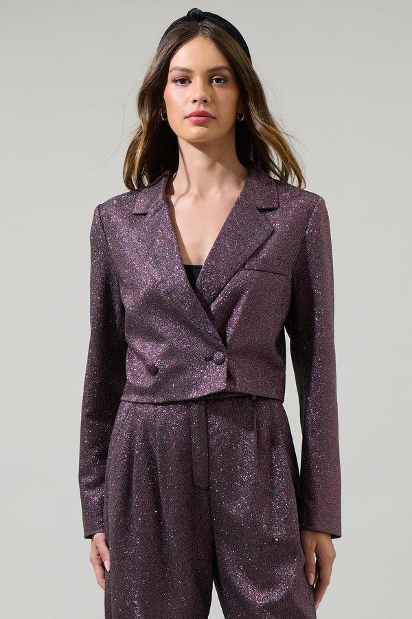 sugarlips Ashton Glitter Cropped Button Blazer