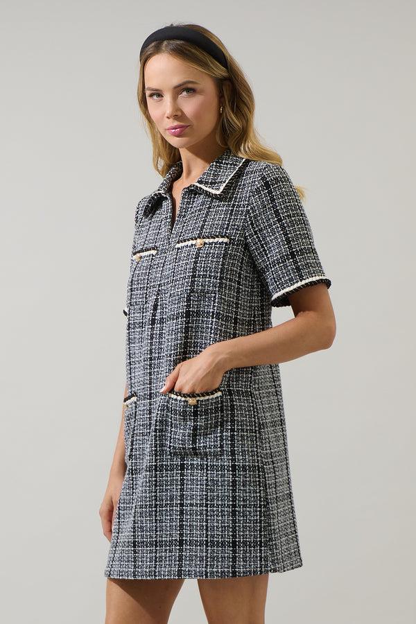 Sugarlips Audrey Tweed Collar Mini Dress