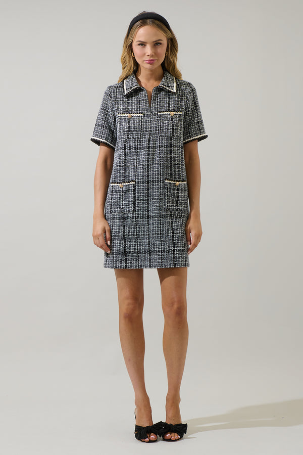 Sugarlips Audrey Tweed Collar Mini Dress