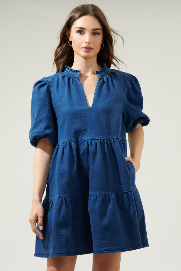 sugarlips Aura Jacey Babydoll Denim Mini Dress