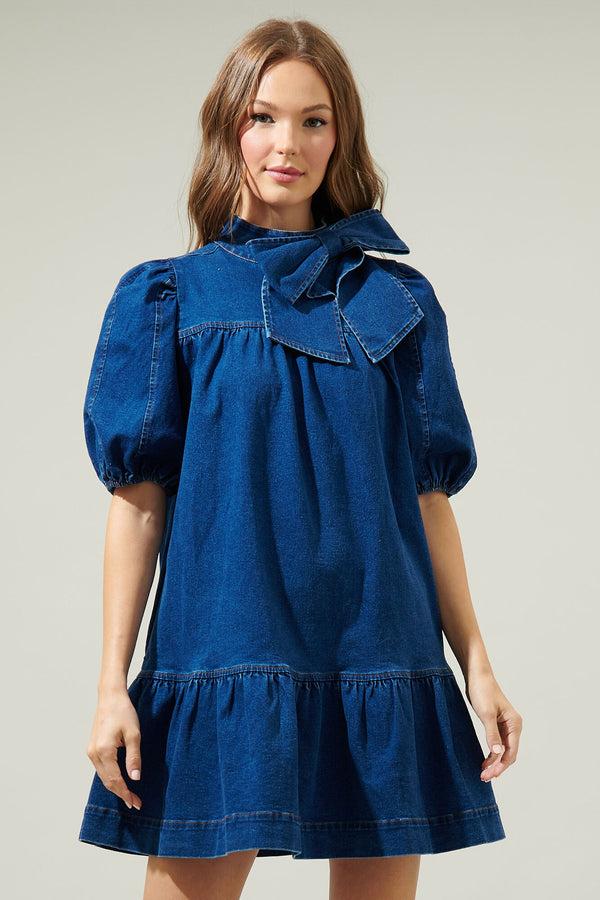 Sugarlips Aura Jacey Denim Bow Shift Dress