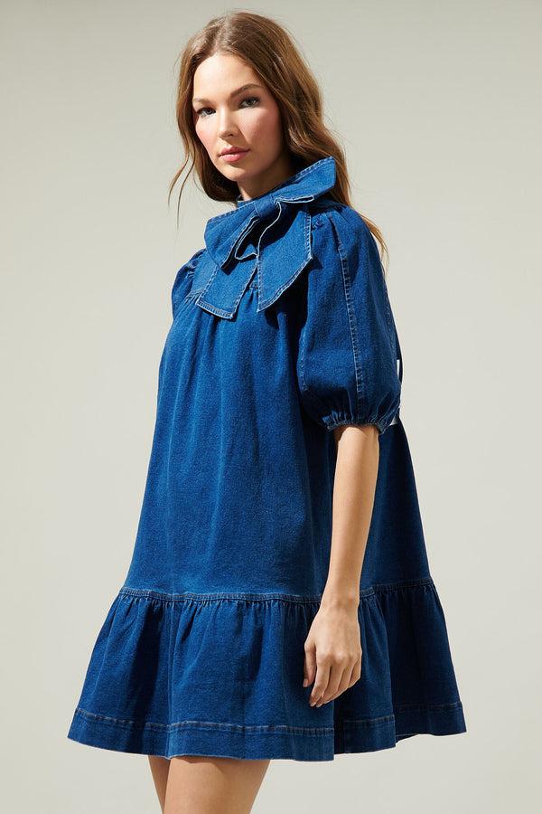 Sugarlips Aura Jacey Denim Bow Shift Dress