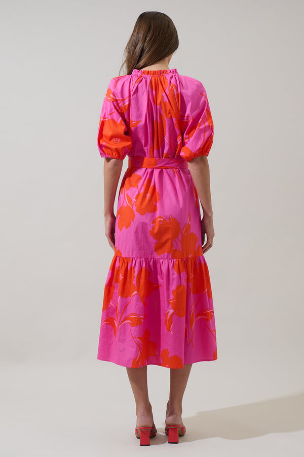 Sugarlips Aurea Floral Wynette Tiered Midi Dress