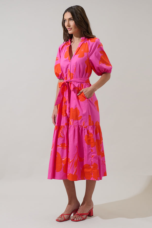 Sugarlips Aurea Floral Wynette Tiered Midi Dress