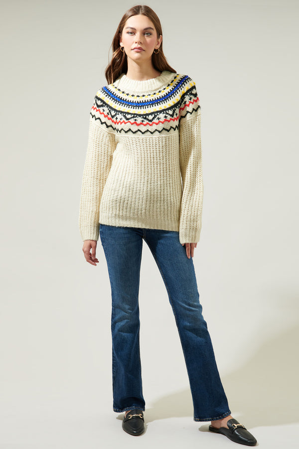 Sugarlips Aurelia Fair Isle Mock Neck Sweater