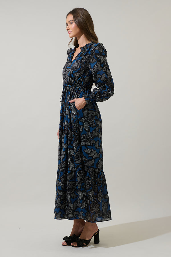 Sugarlips Aurina Floral Kezia Ruffle Midi Dress