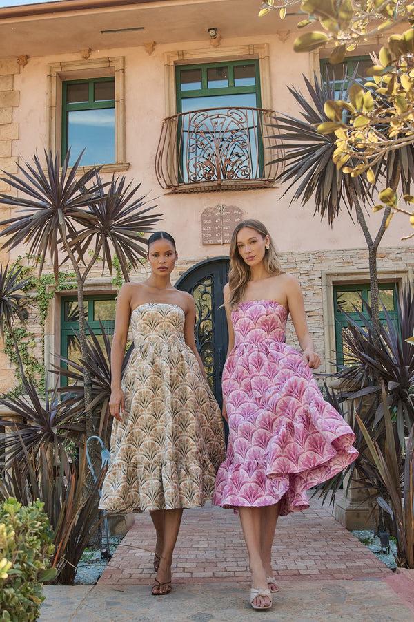 sugarlips Aurra Jacquard Strapless Midi Dress