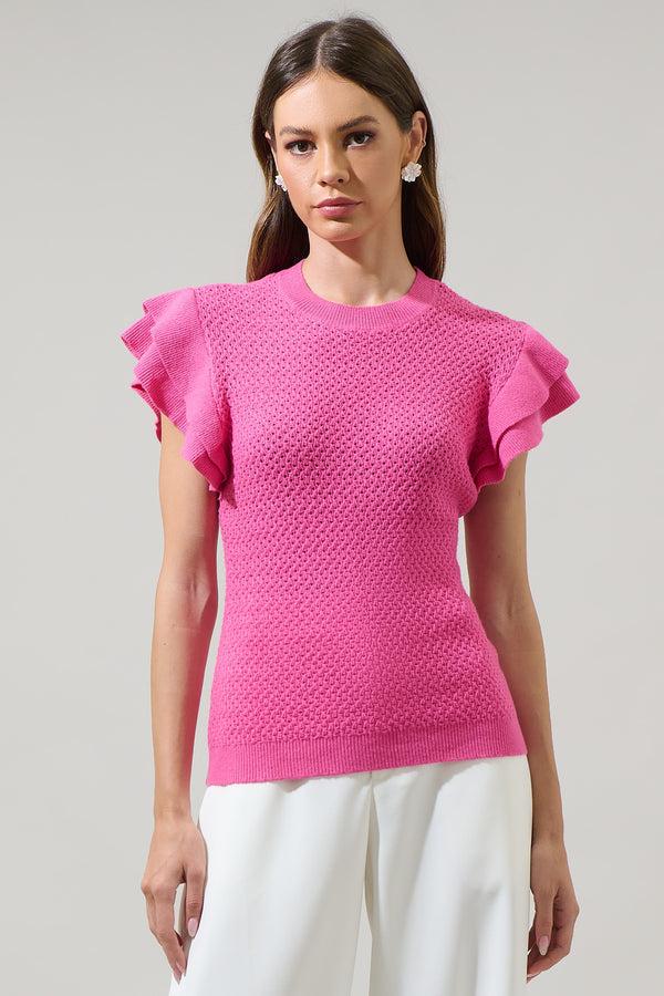 sugarlips Avaya Pointelle Ruffle Top