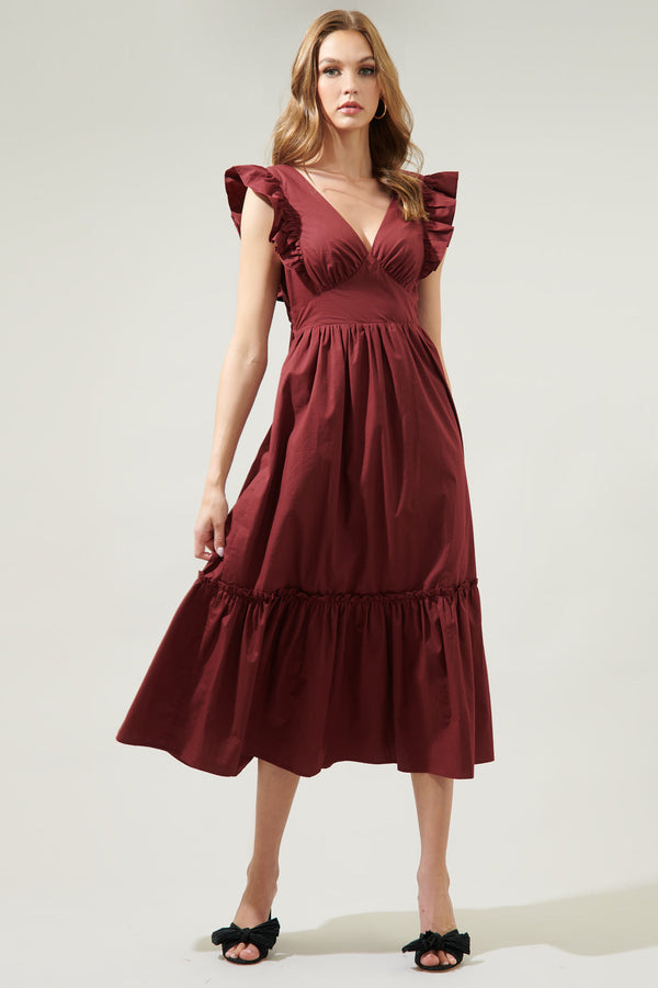 sugarlips Avila Poplin Tie Back Midi Dress