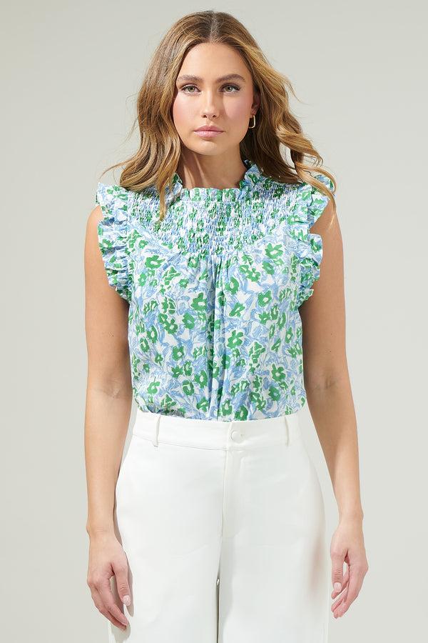sugarlips Ayana Floral Ruffle Smocked Top