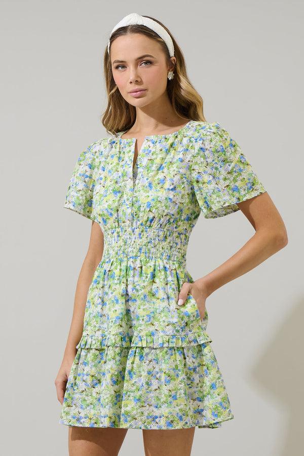 Sugarlips Aylin Eyelet Smocked Mini Dress