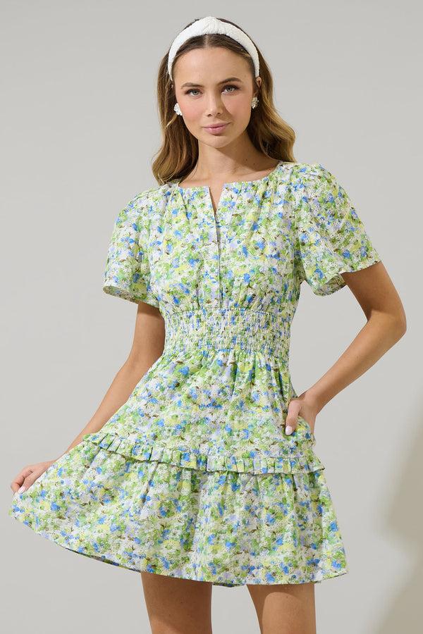 sugarlips Aylin Eyelet Smocked Mini Dress