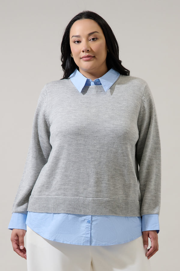 sugarlips Azira Mix Media Collared Sweater Curve