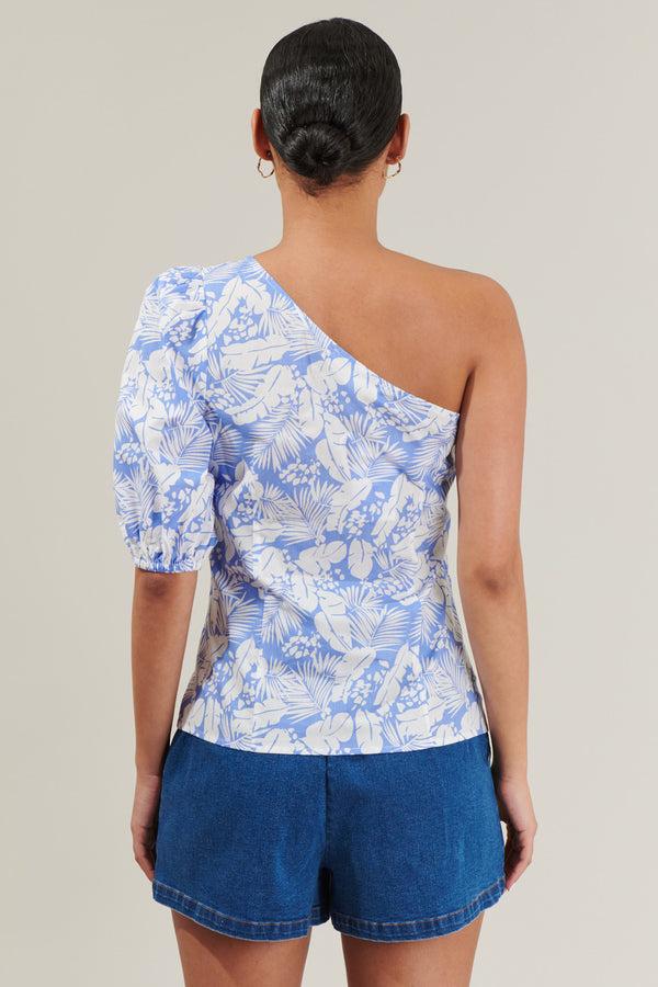 Sugarlips Azul Tropical One Shoulder Blouse