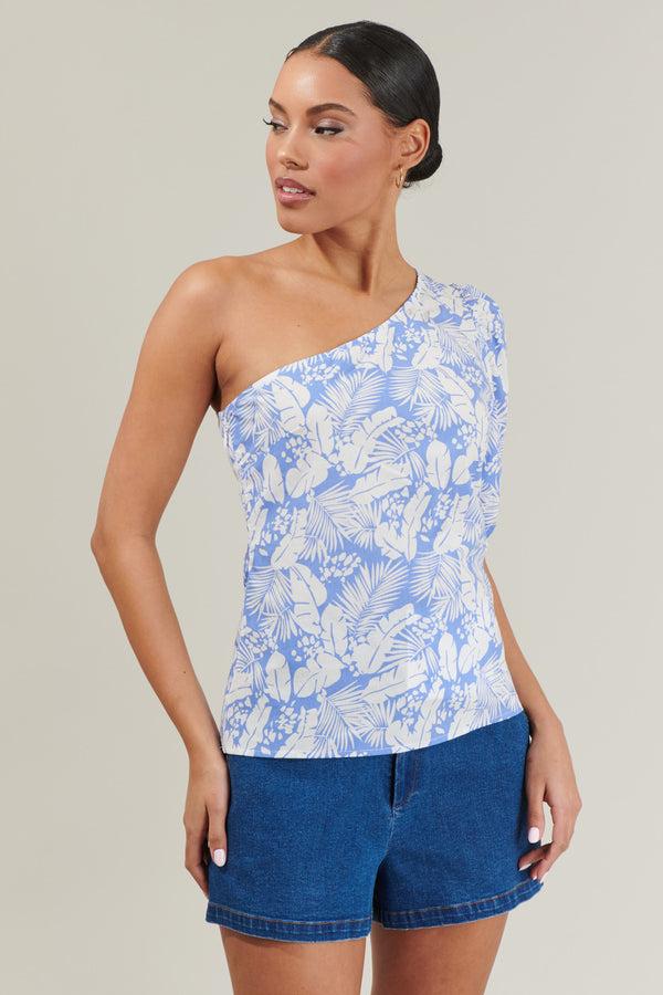 Sugarlips Azul Tropical One Shoulder Blouse