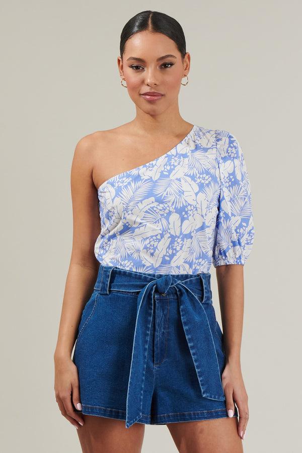 sugarlips Azul Tropical One Shoulder Blouse