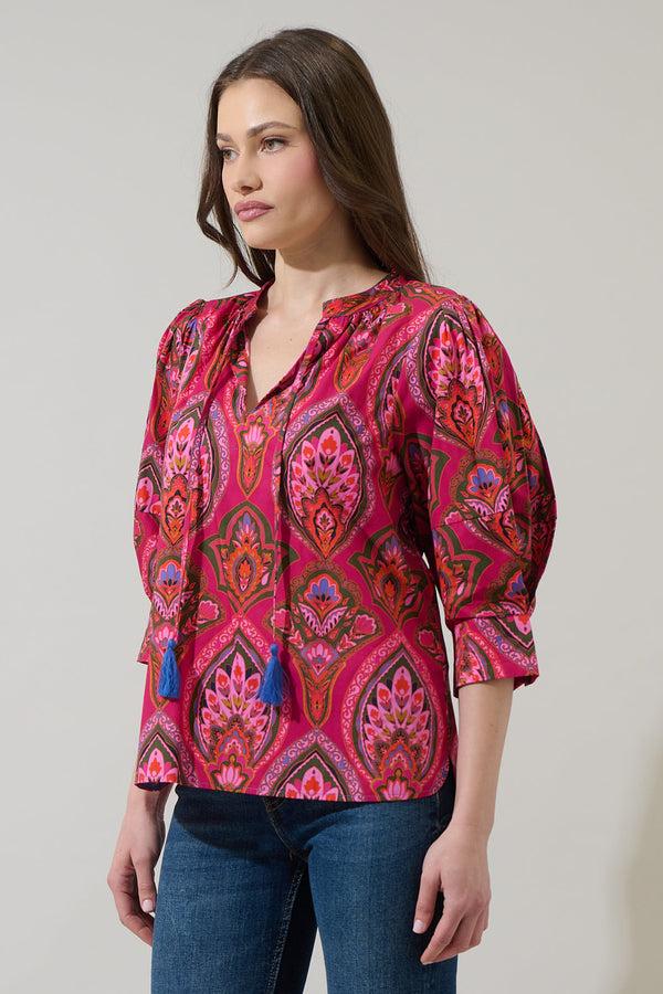 Sugarlips Azura Paisley Irina Split Neck Top