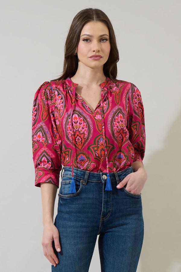 sugarlips Azura Paisley Irina Split Neck Top