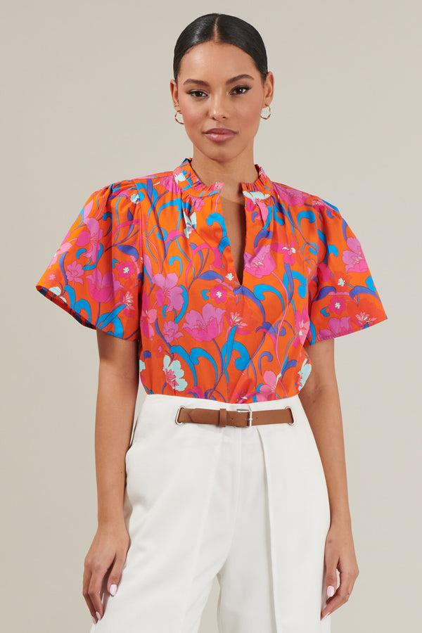 sugarlips Baila Floral Inaya Split Neck Top