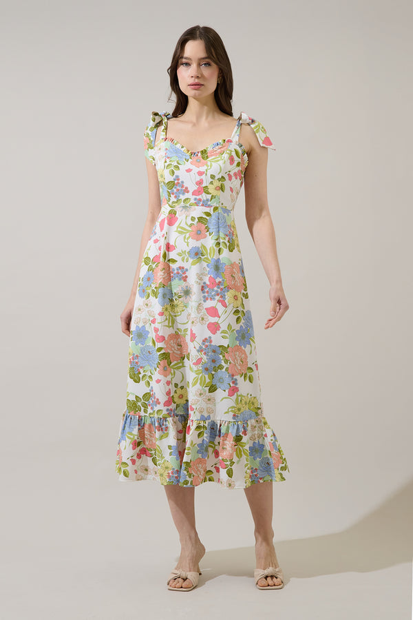 sugarlips Baker Tie Strap Midi Dress Esther Floral