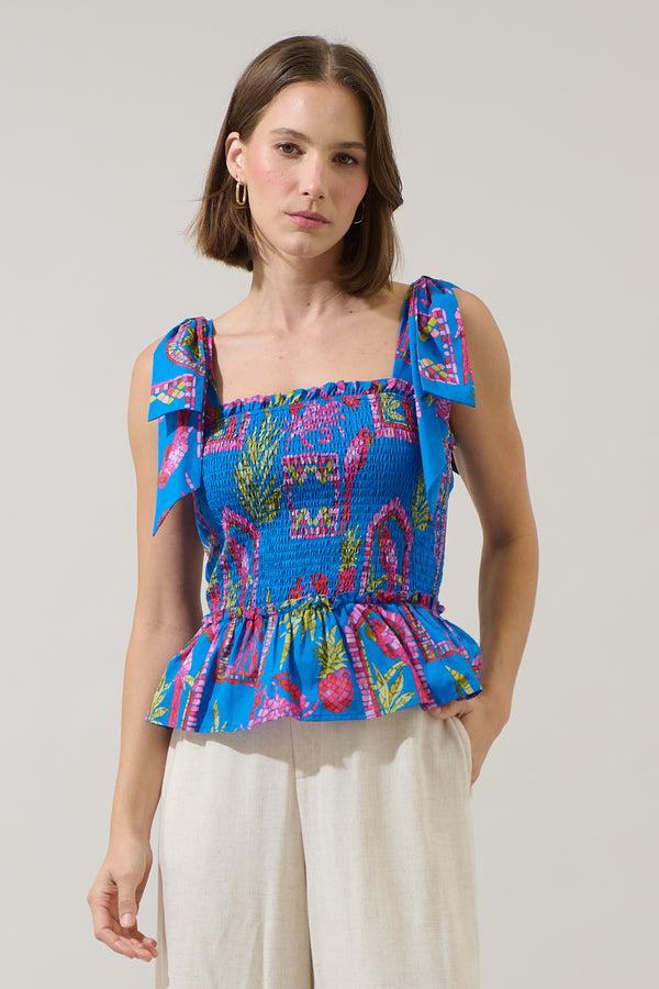 sugarlips Bally Tropical Cazz Smocked Top