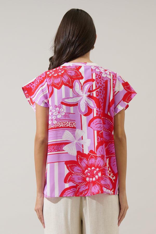 Sugarlips Barba Tropical Cass Flutter Sleeve Top