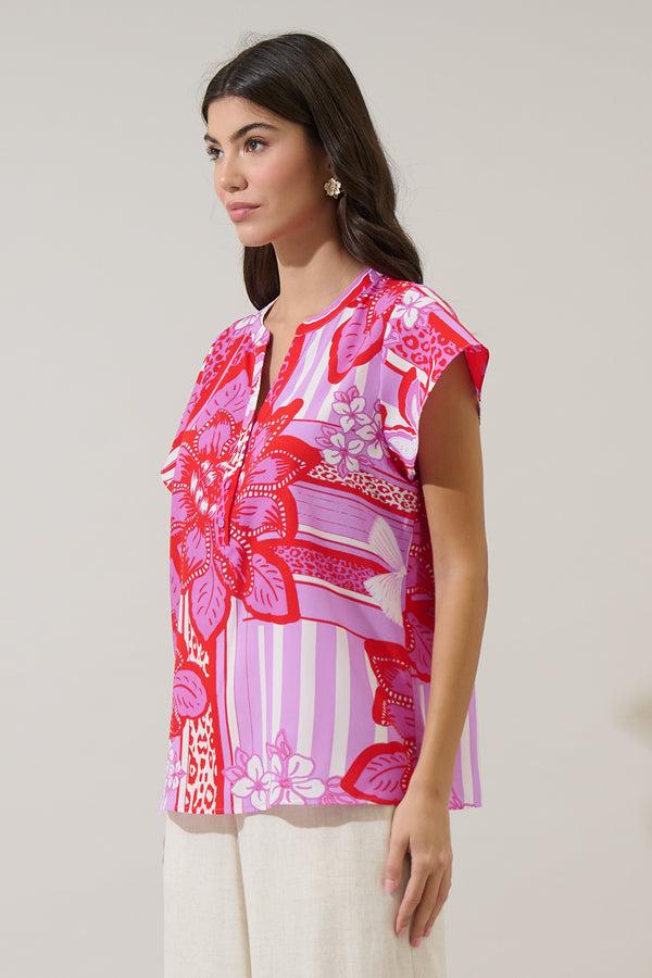 Sugarlips Barba Tropical Cass Flutter Sleeve Top