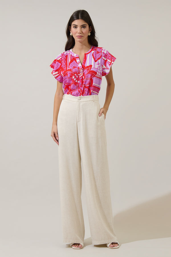 Sugarlips Barba Tropical Cass Flutter Sleeve Top