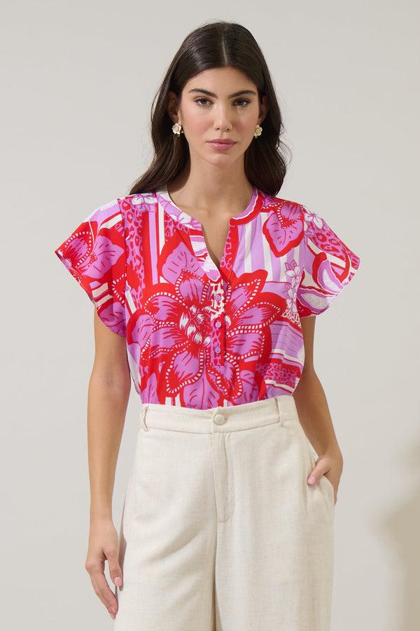 sugarlips Barba Tropical Cass Flutter Sleeve Top