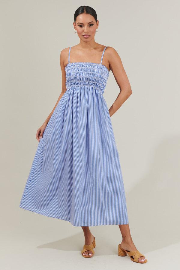 sugarlips Bartlett Striped Smocked Midi Dress