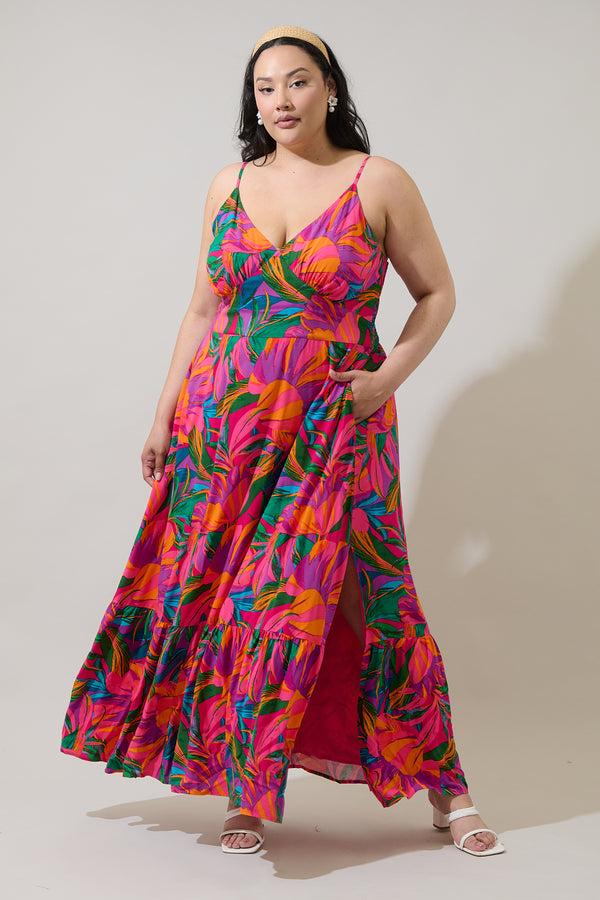 sugarlips Beal Tropical Smocked Maxi Dress Curve