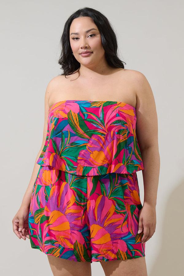 sugarlips Beal Tropical Strapless Romper Curve