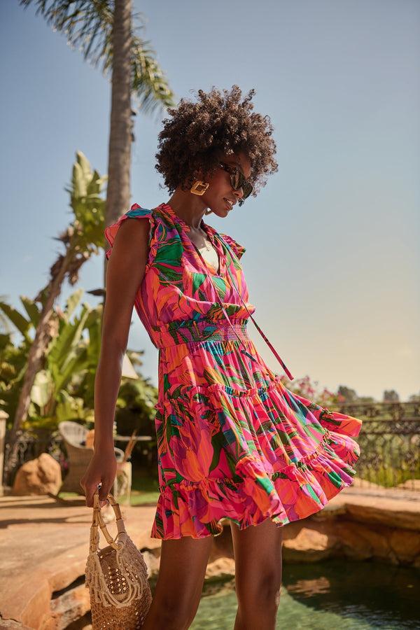 sugarlips Beal Tropical Toledo Tiered Mini Dress