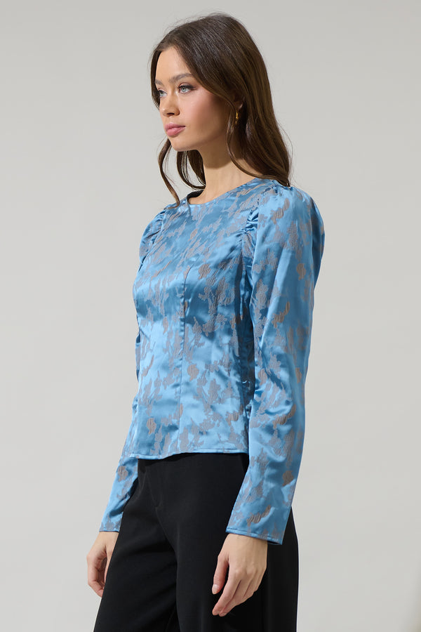 Sugarlips Beath Floral Luley Satin Long Sleeve Top